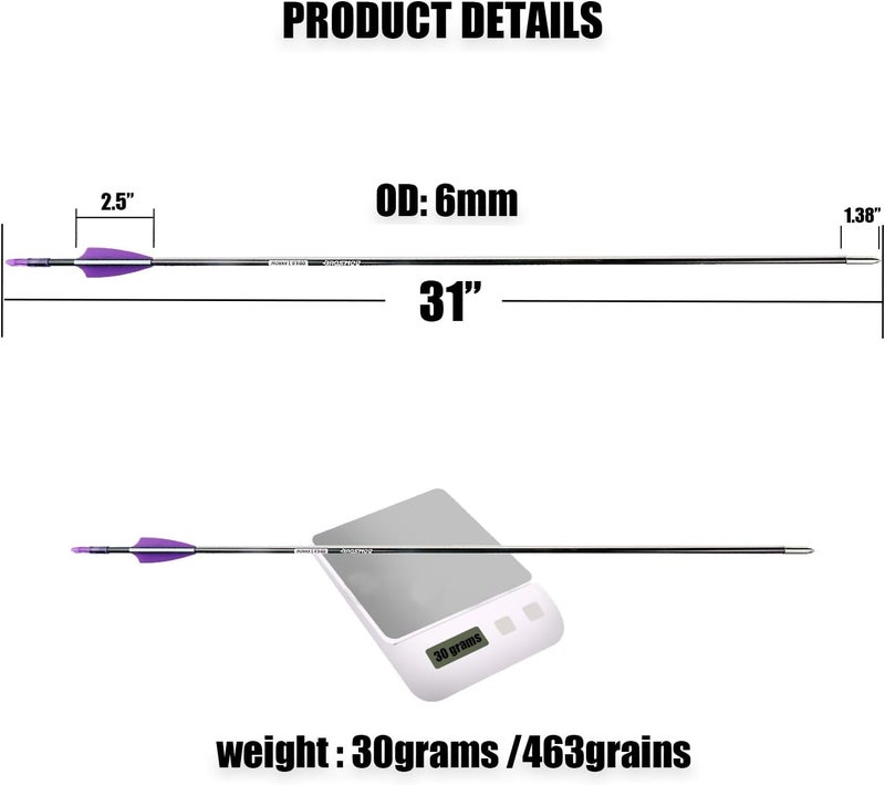 BOWSOUL 31“ Archery Arrows Training Practice Target Arrows for Kids Youth or Beginners Streamlined Points Durable Shaft on Recurve Bows Youth Bow and Longbows(Pack of 12) - Image 2